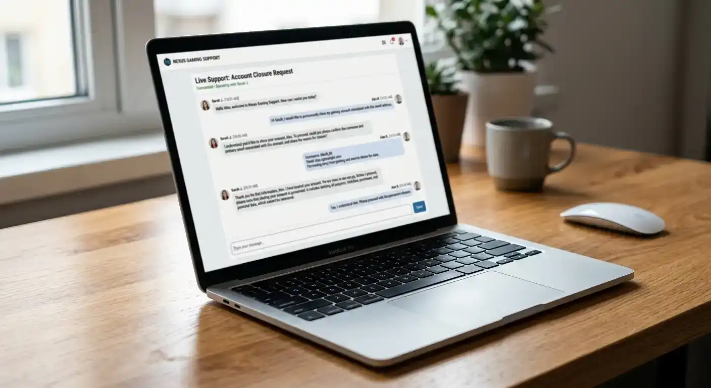 Live chat conversation requesting casino account closure with support agent