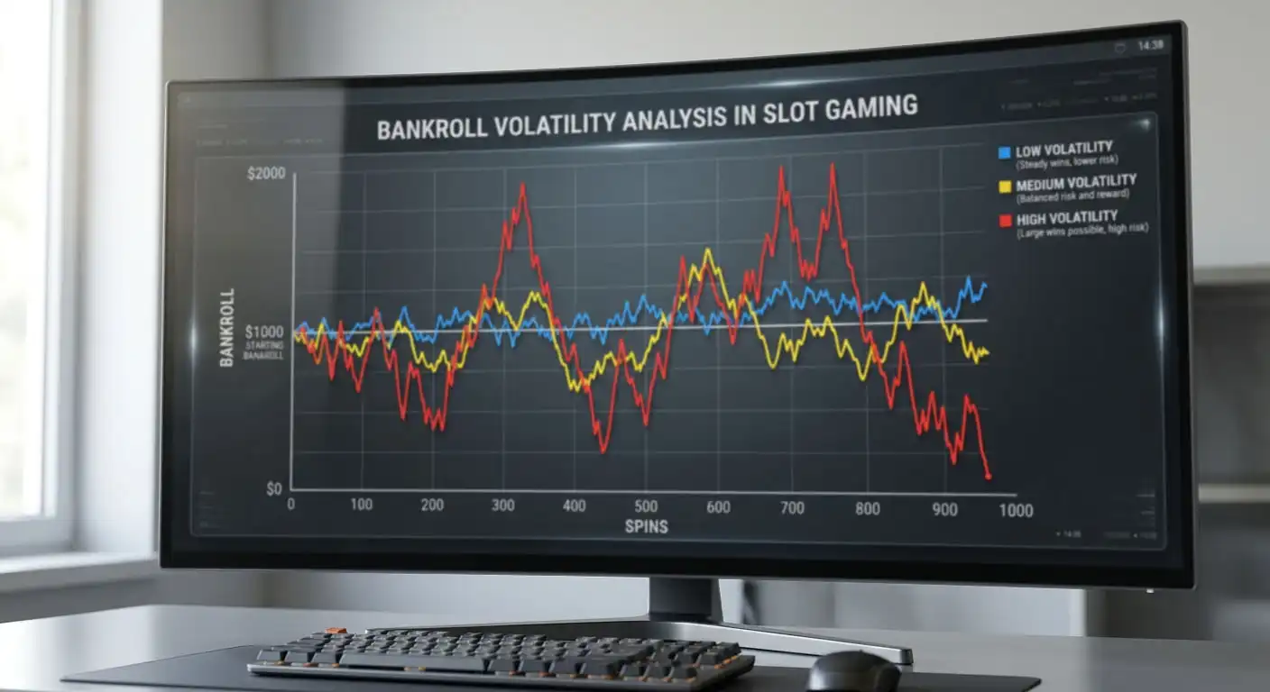 Chart showing bankroll fluctuation patterns across low medium and high volatility slots