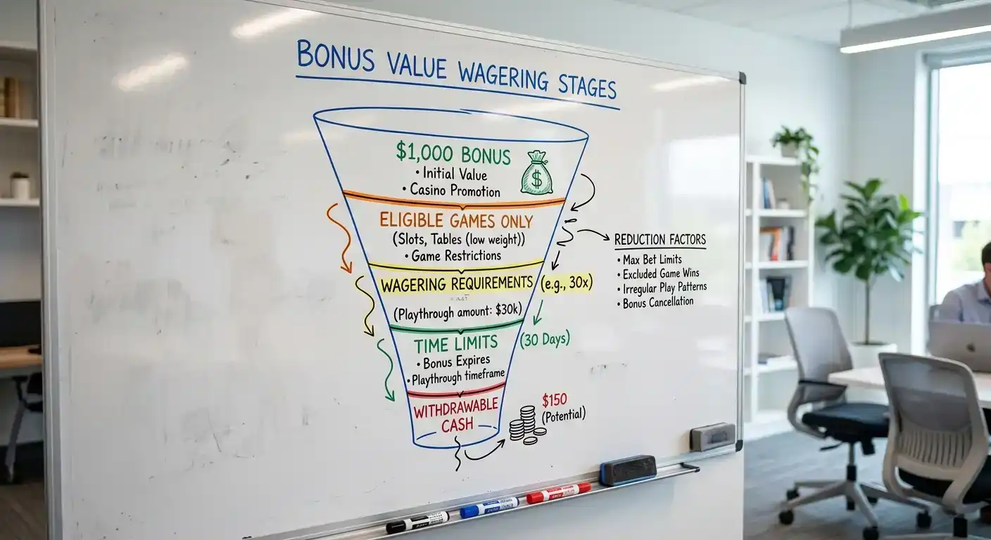 Diagram showing how win caps and wagering narrow free spins practical value
