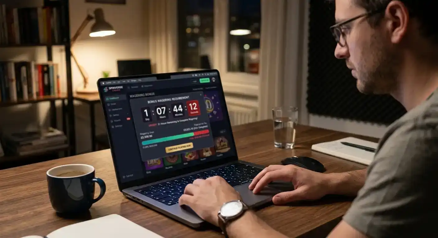 Casino bonus countdown timer showing remaining days to complete wagering requirements