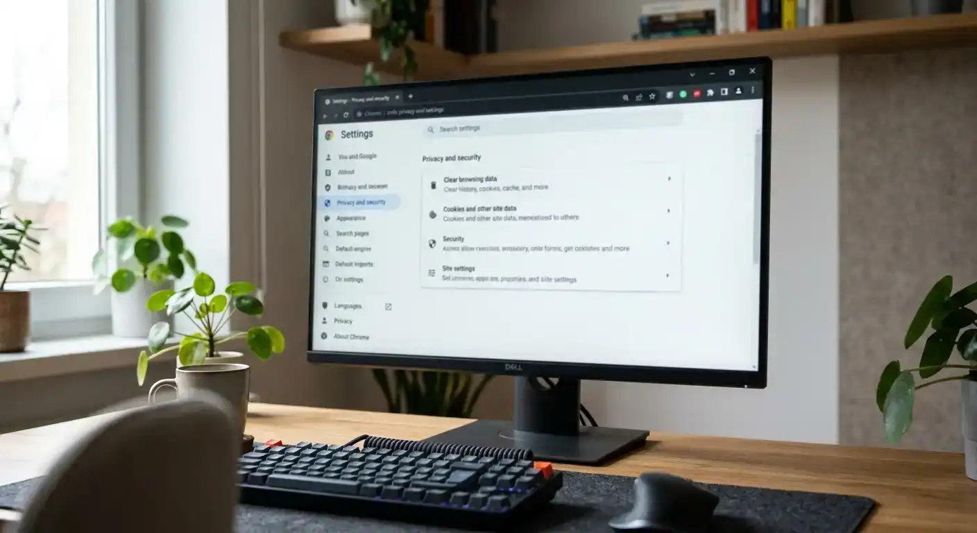 Browser privacy settings page showing cache and cookie clearing options