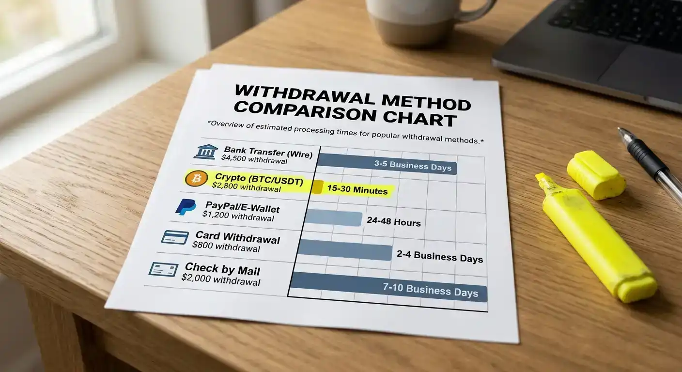Comparison chart showing cryptocurrency withdrawal speed versus traditional banking methods