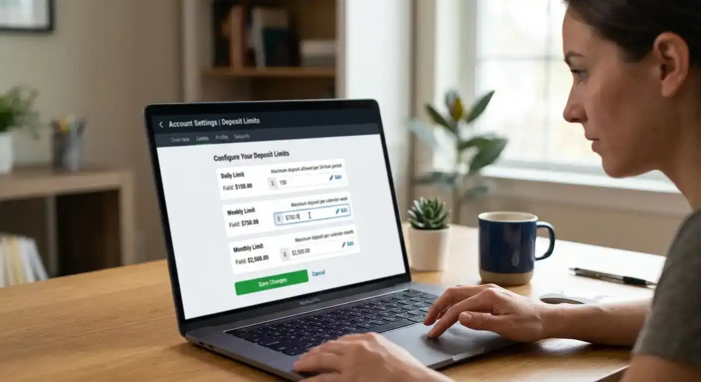 Casino deposit limit configuration showing daily weekly and monthly amount settings