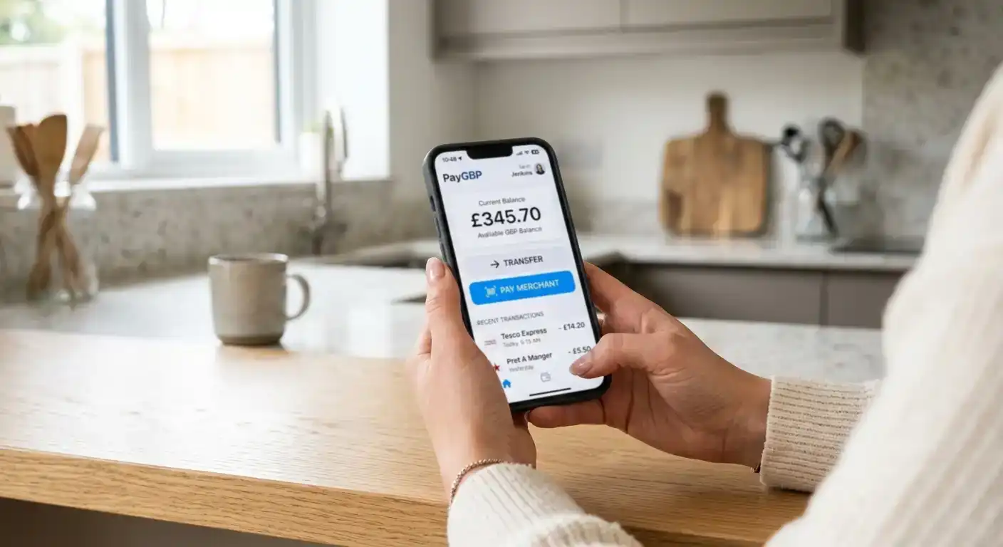 E-wallet application showing GBP balance available for casino deposit transfer