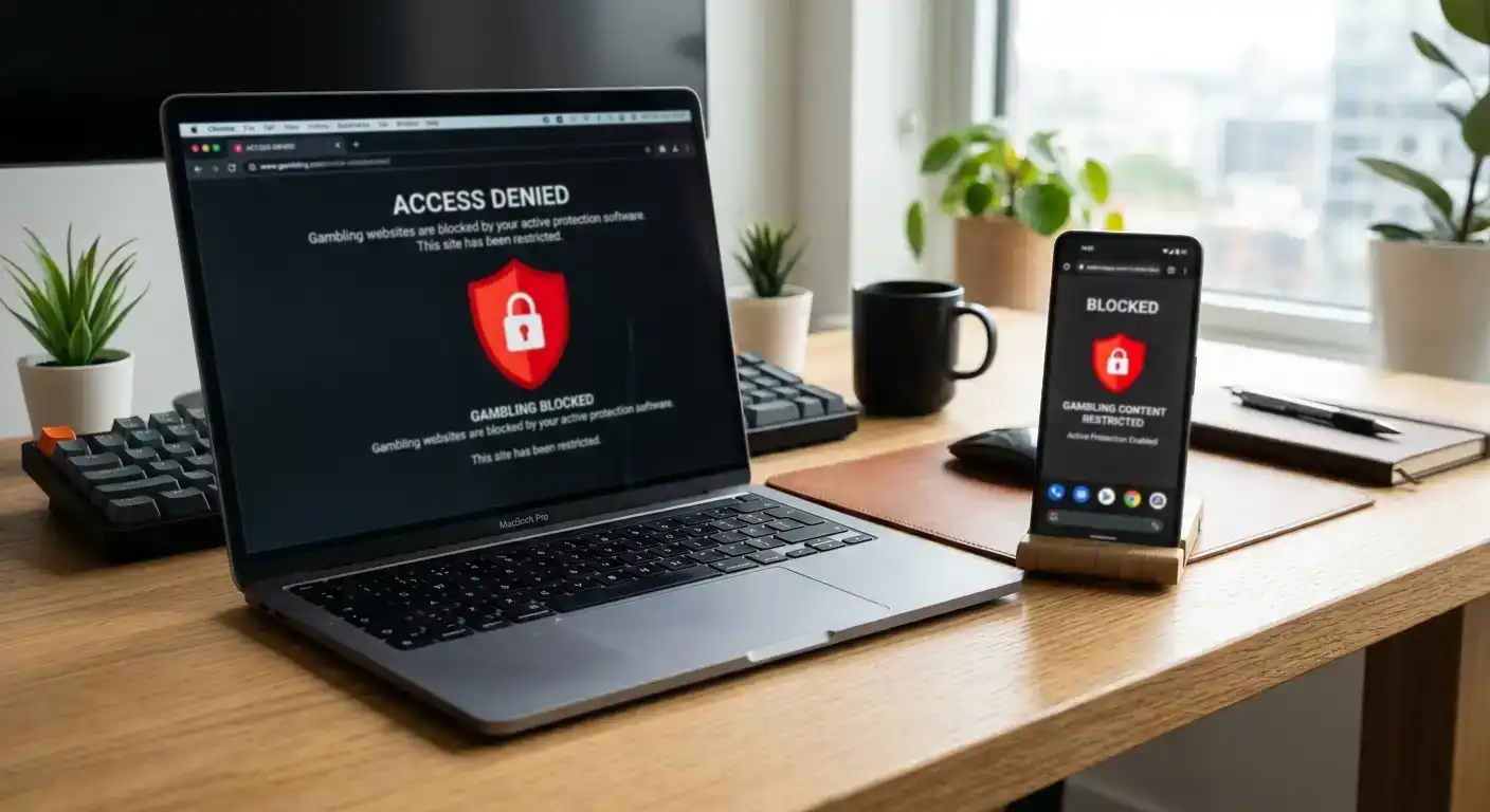 Network-level blocking software actively preventing access to gambling websites