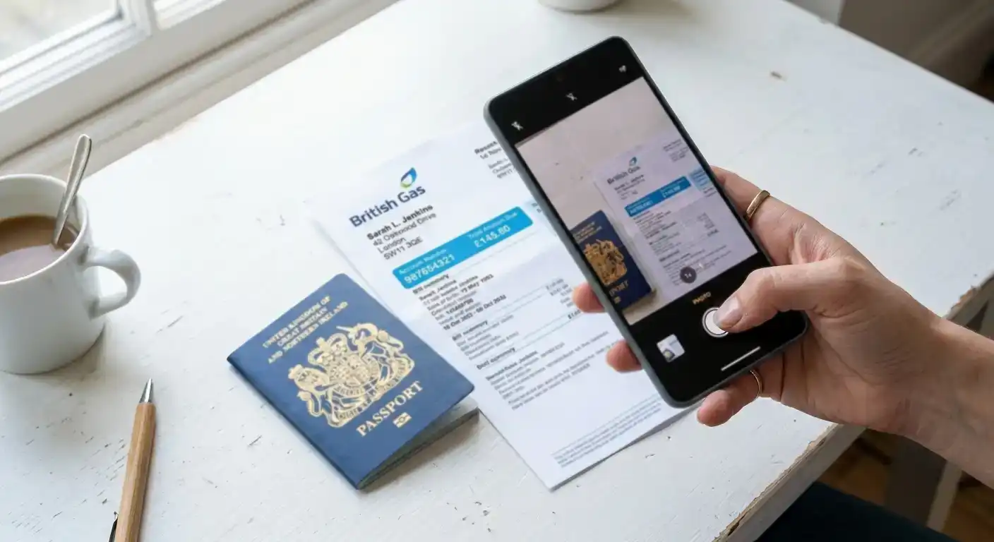 Passport and utility bill arranged for KYC identity verification upload