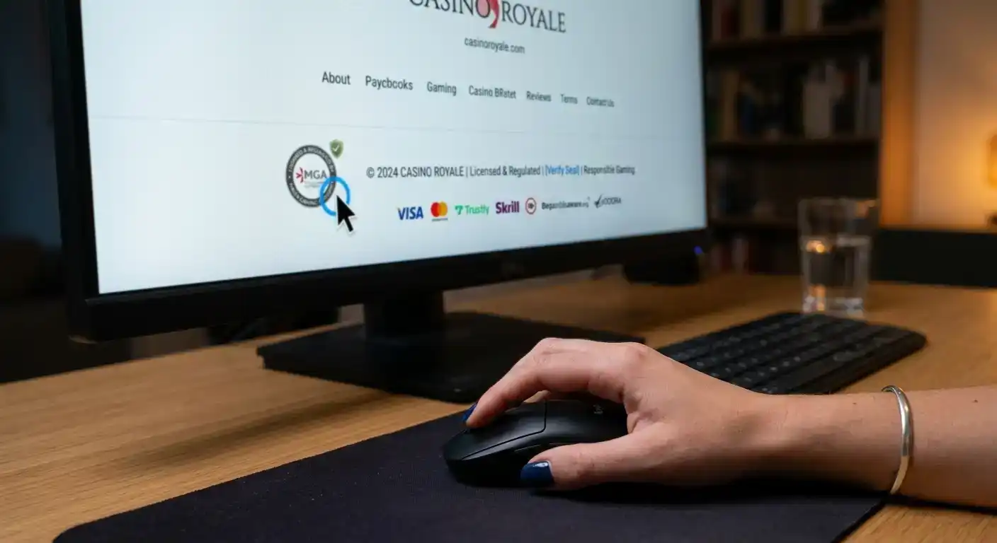 Casino website footer showing licence seal with verification link highlighted