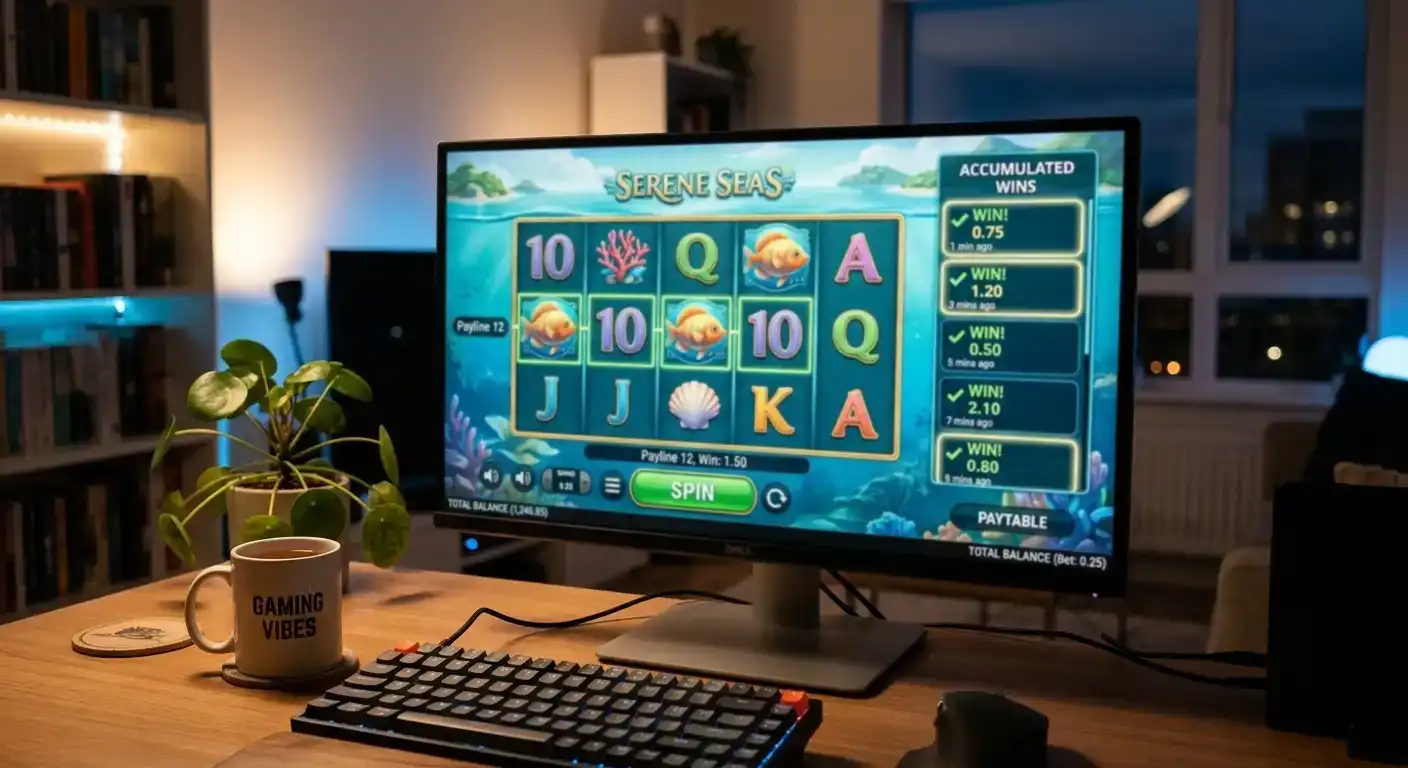 Low volatility slot machine showing frequent small wins during extended gameplay session