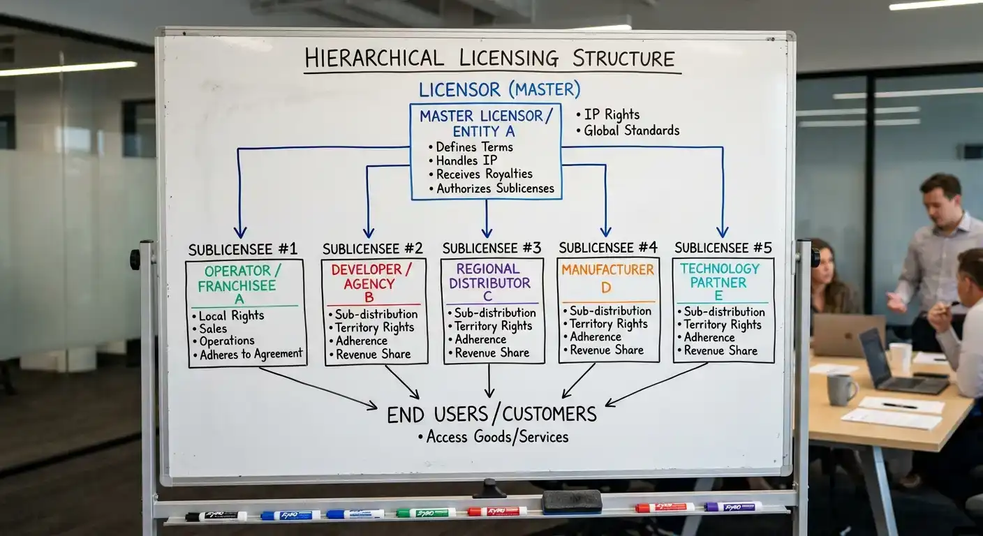 Diagram showing old Curaçao master licence and sublicensee hierarchy
