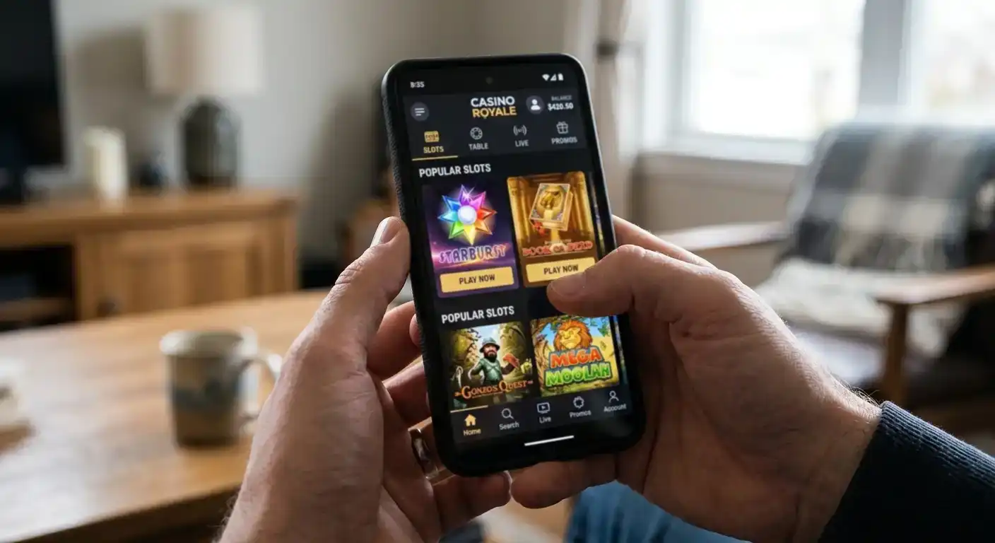 Mobile phone screen showing compressed casino lobby with fewer visible game thumbnails