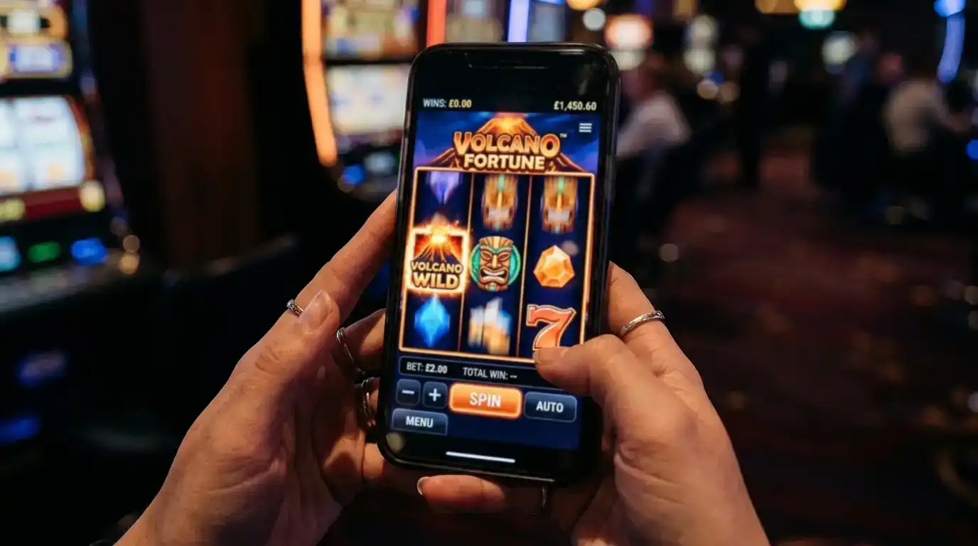 Online slot game running in portrait mode on mobile phone screen