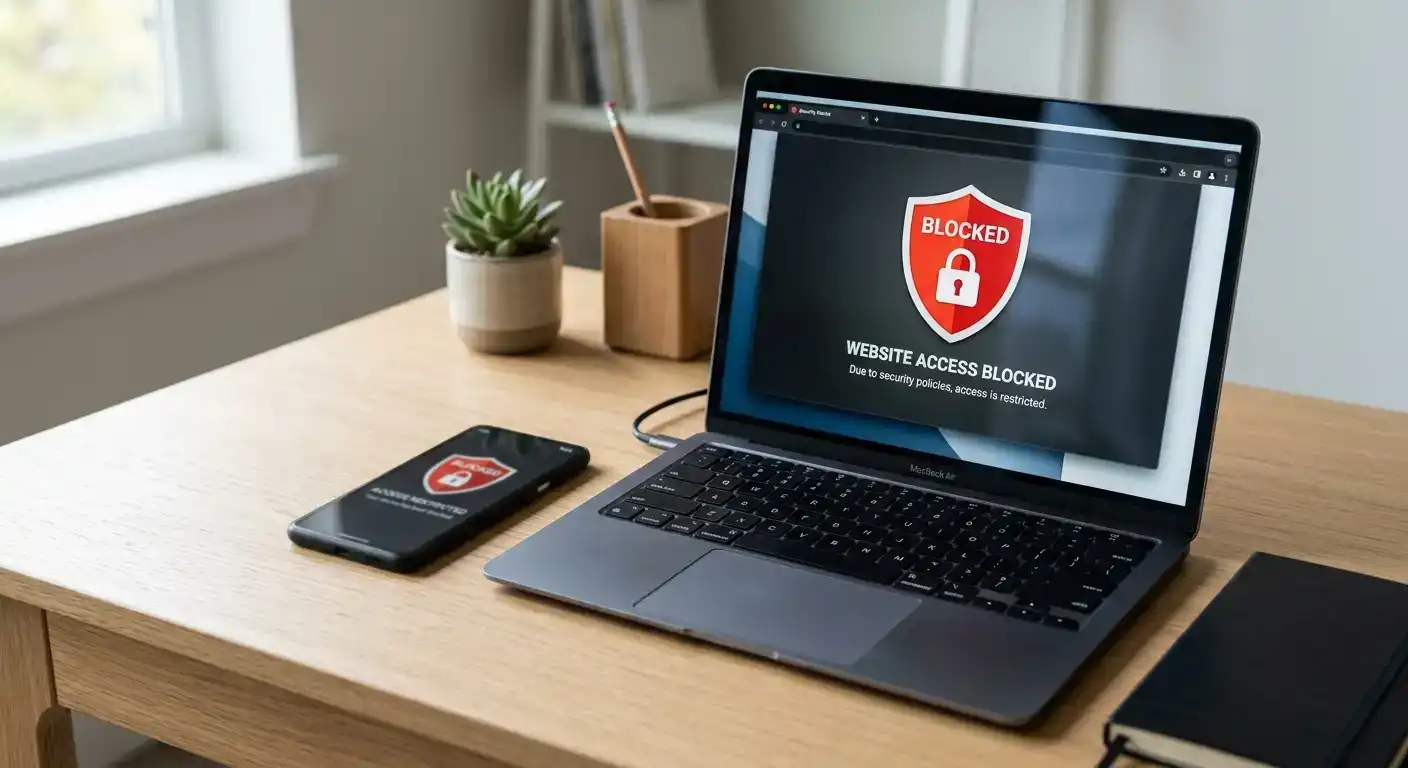 Gamban blocking software active on smartphone and laptop devices