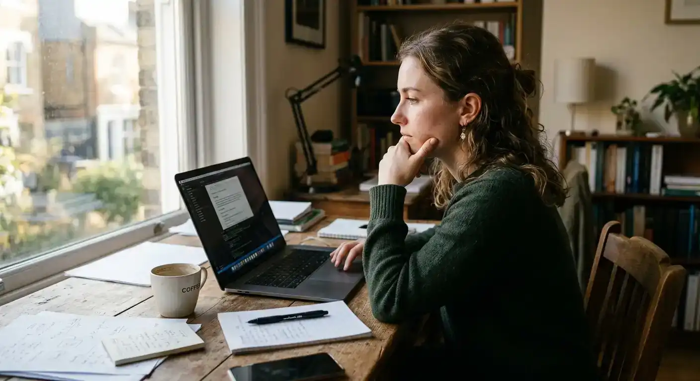 Person at a desk reviewing documents and weighing options between regulated and unregulated casino choices