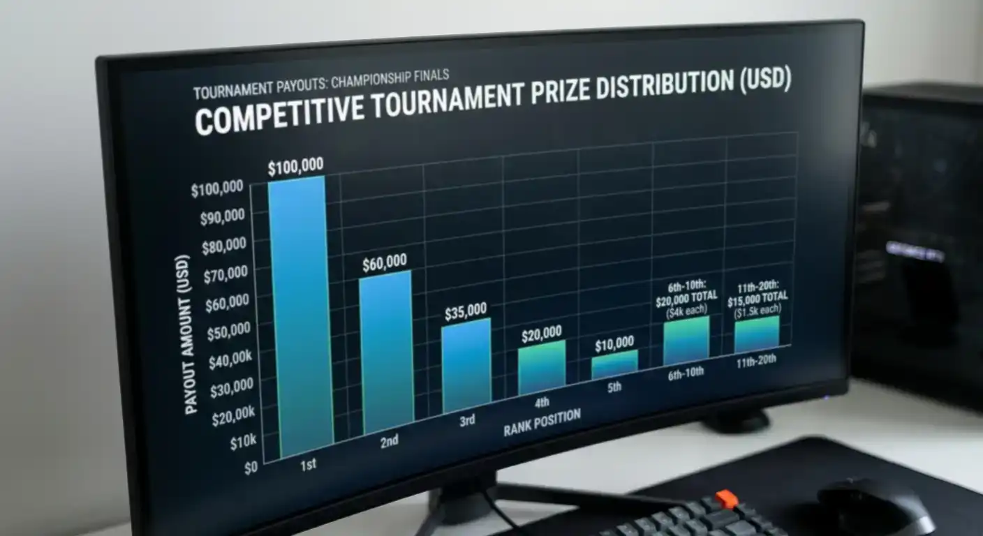 Tournament prize pool distribution chart showing decreasing awards by position