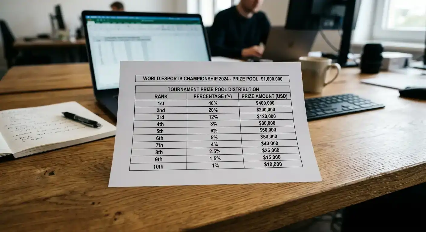 Tournament prize pool distribution table showing payout percentages for top finishing positions
