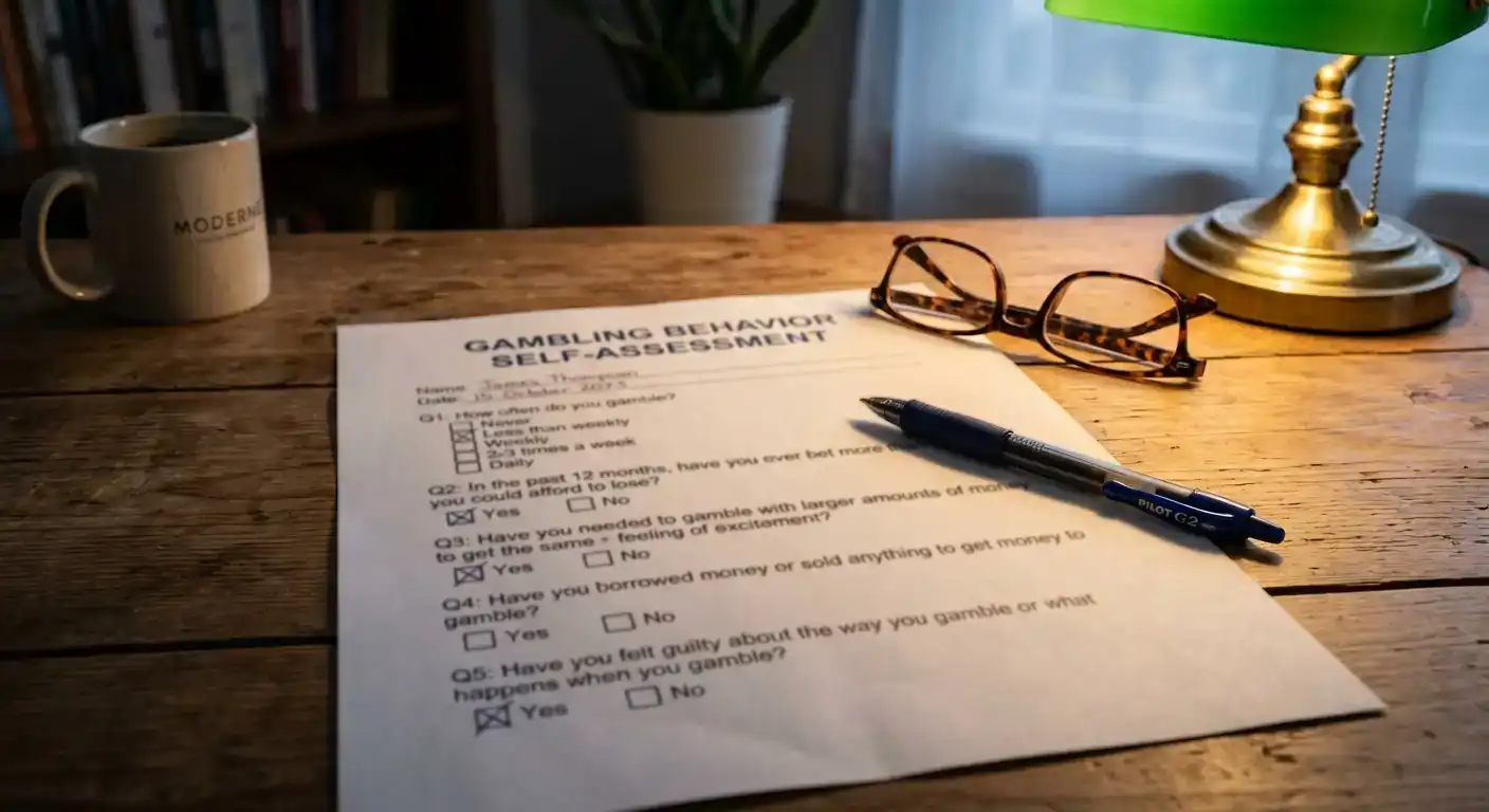 Problem gambling self-assessment questionnaire with severity scoring checklist