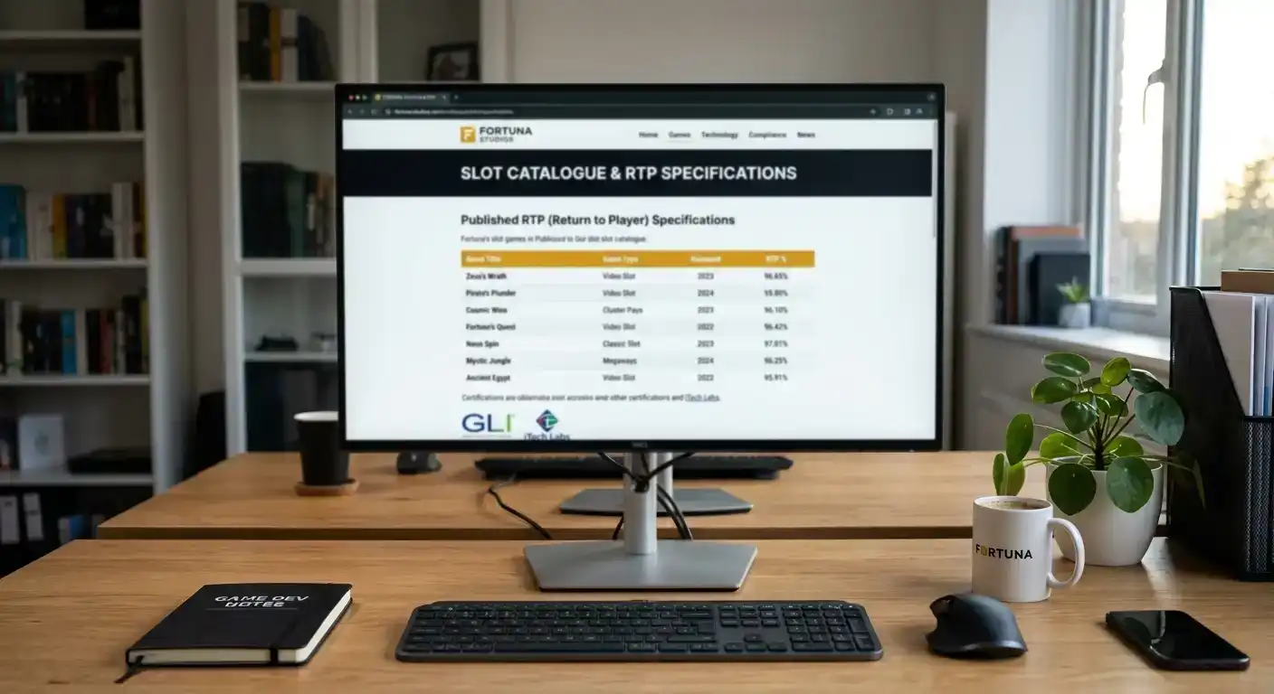 Game provider website showing published RTP values for slot title catalogue