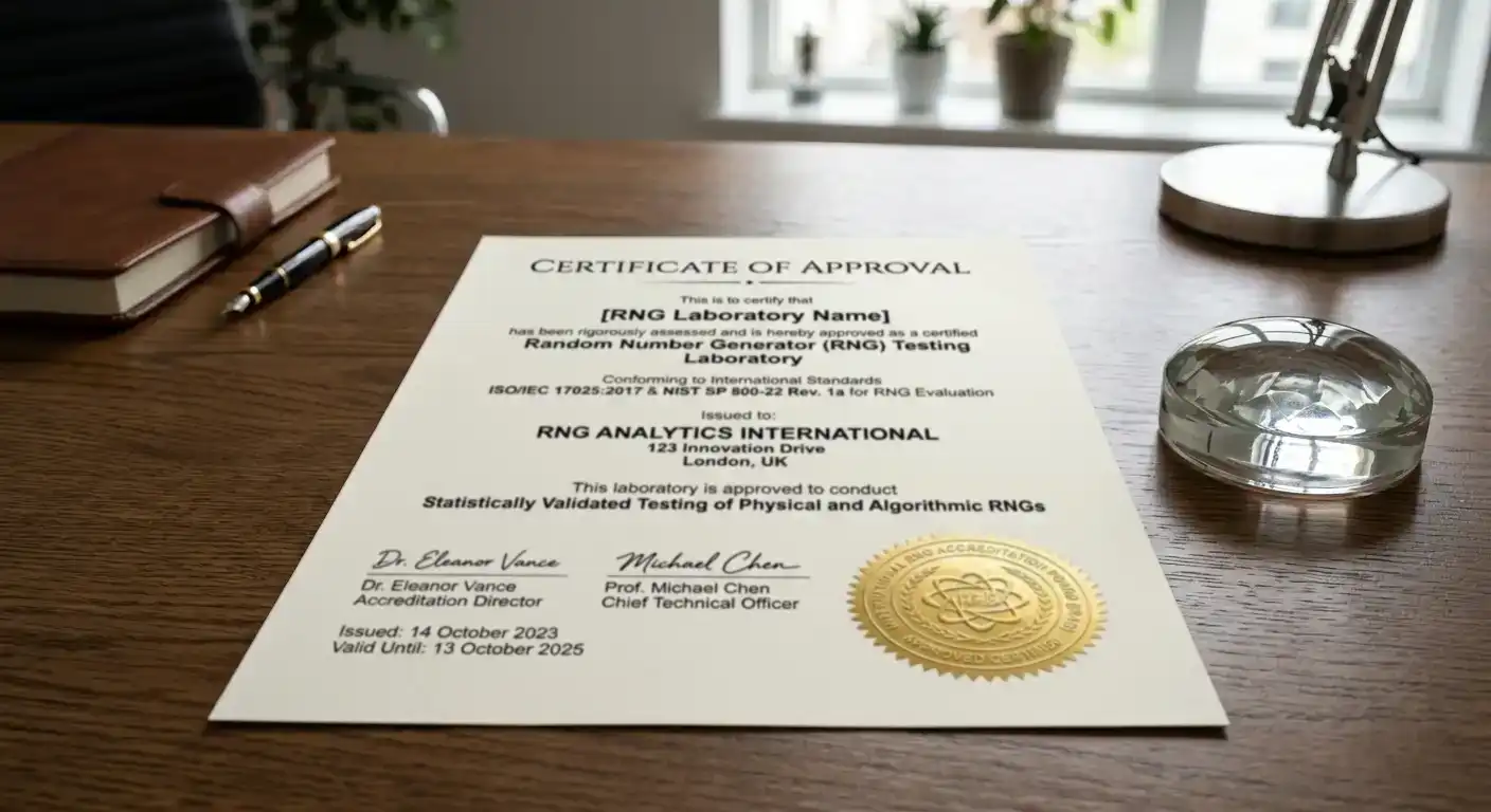 Independent testing laboratory certificate for random number generator audit