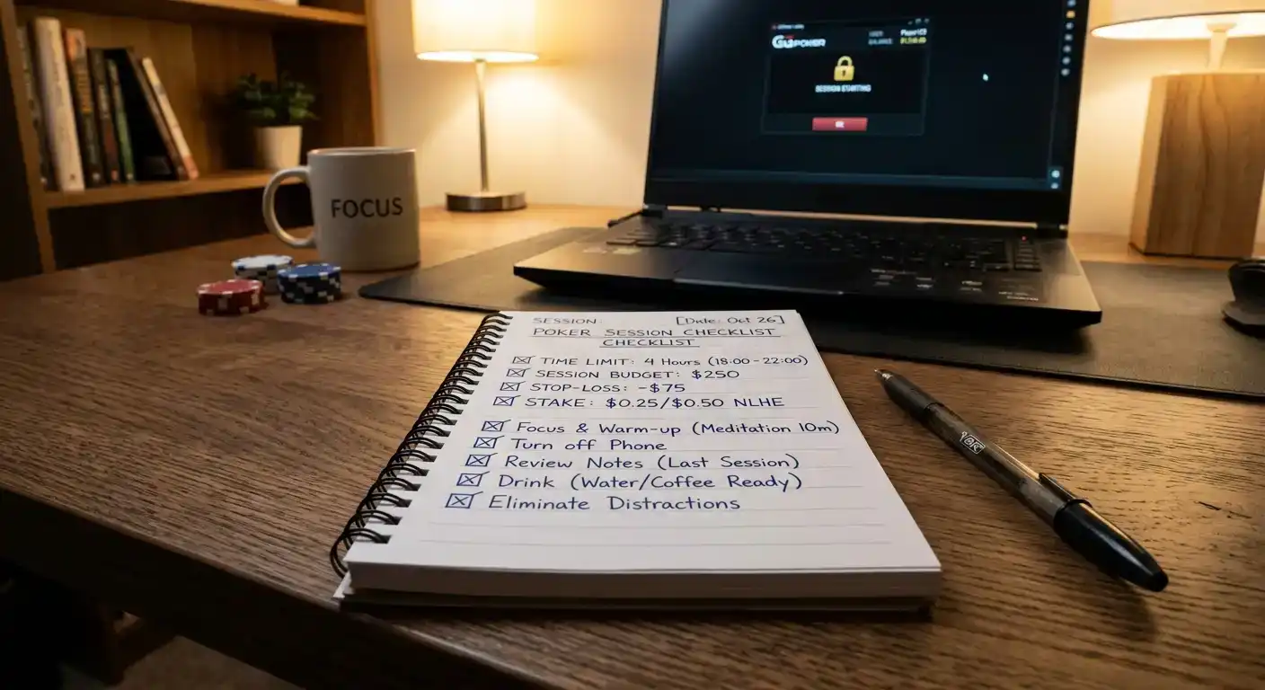 Pre-session planning checklist with time limit budget and stop-loss settings on notepad