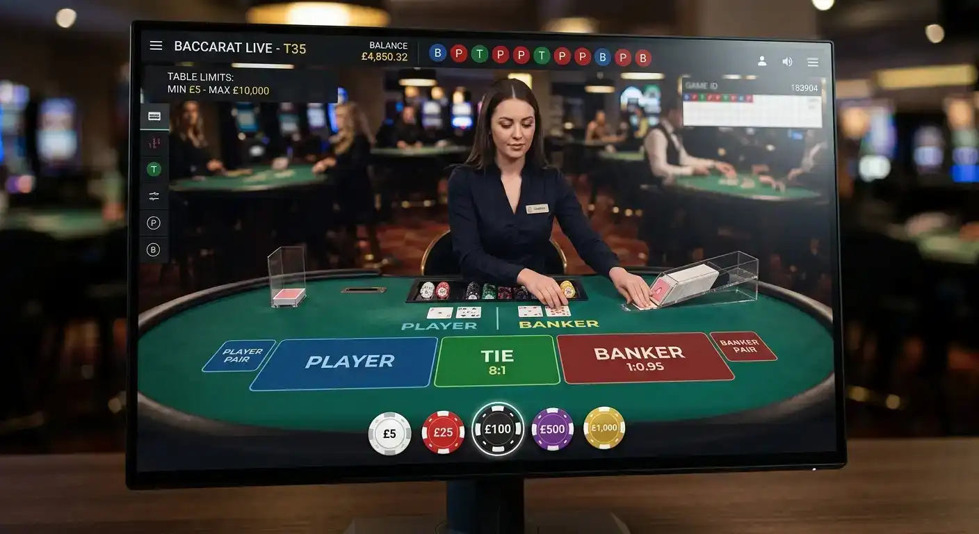 Live dealer table showing minimum and maximum bet limits for different stake levels