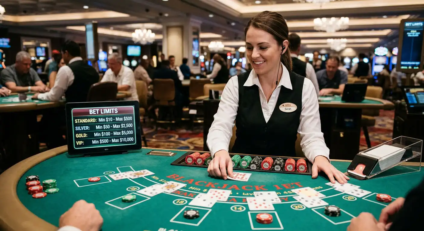 Live dealer table showing minimum and maximum bet limits for different stake levels