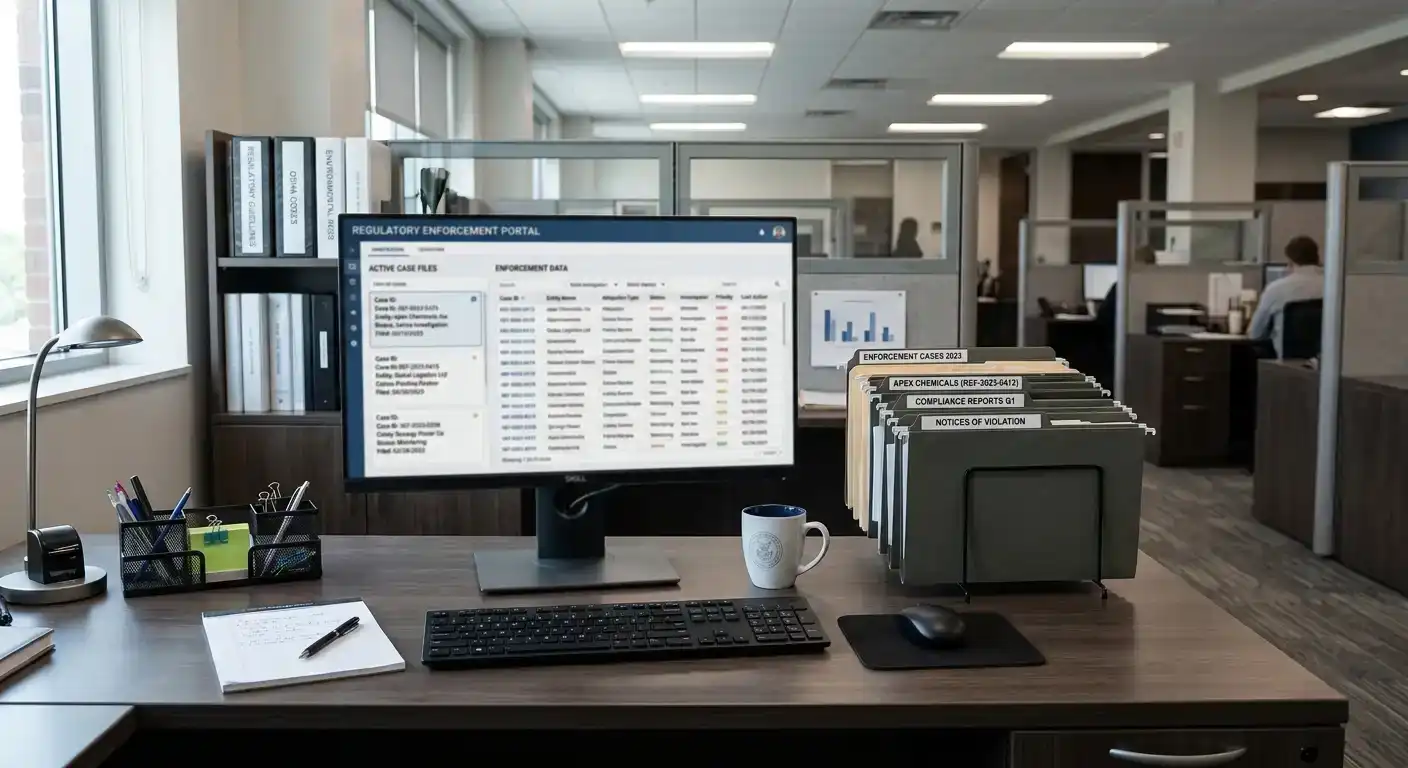 UK Gambling Commission enforcement activity data on office display